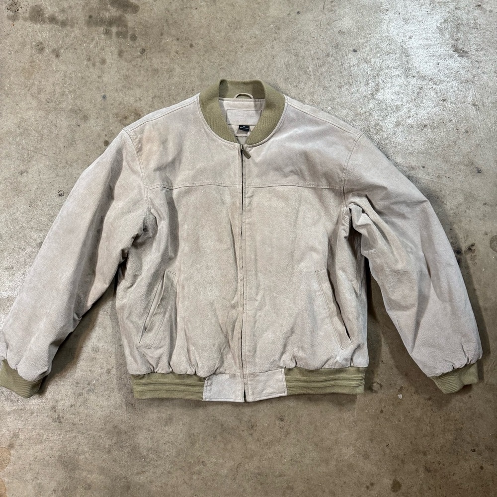 Vintage Aberdeen Leather Bomber Zip Up Beige Jacket Size XL